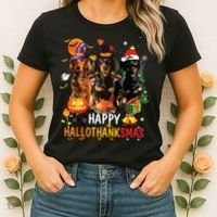 Dachshund Dog Halloween Merry Christmas Happy Hallothanksmas Women's T-Shirt thumb 2