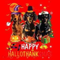 Dachshund Dog Halloween Merry Christmas Happy Hallothanksmas Santa Hat thumb 1