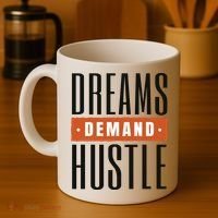 Dreams Demand Hustle Motivational Quote Coffee Mug thumb 4