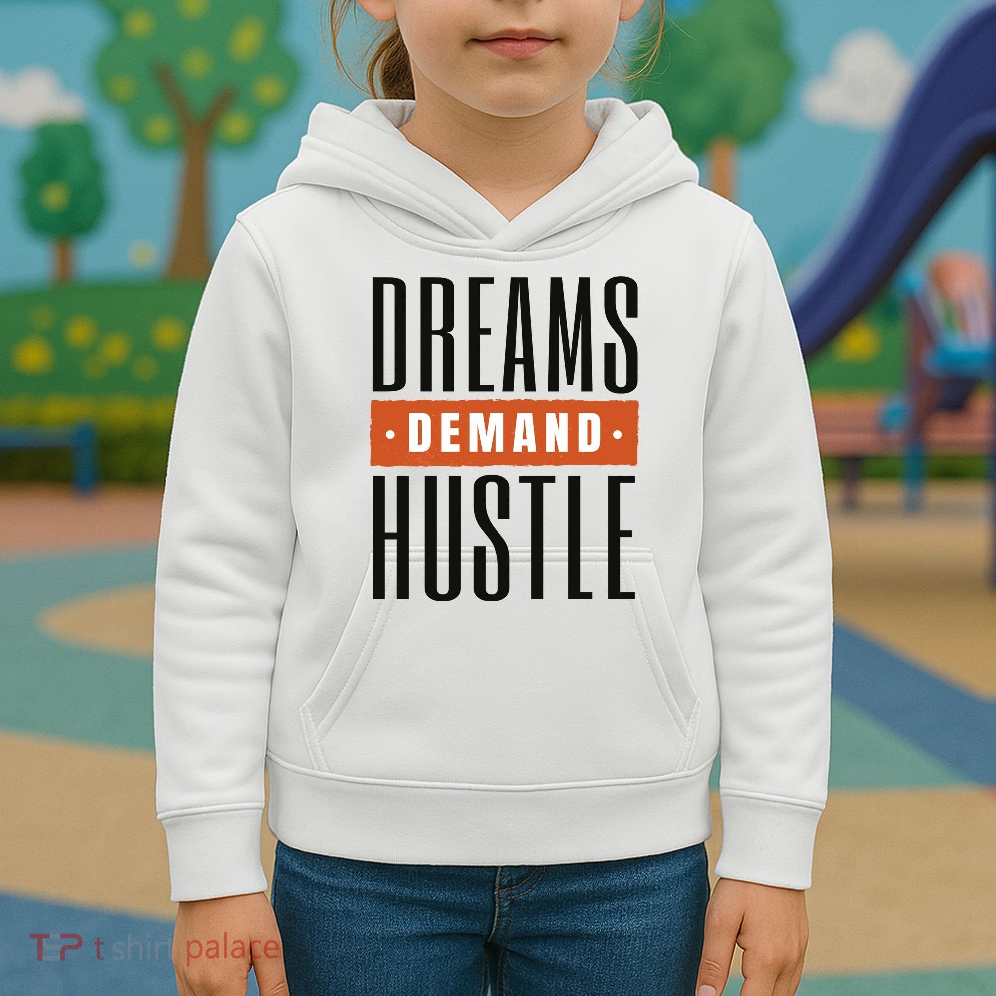 Dreams Demand Hustle Motivational Quote Kids Hoodie