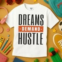 Dreams Demand Hustle Motivational Quote Kids T-Shirt thumb 3