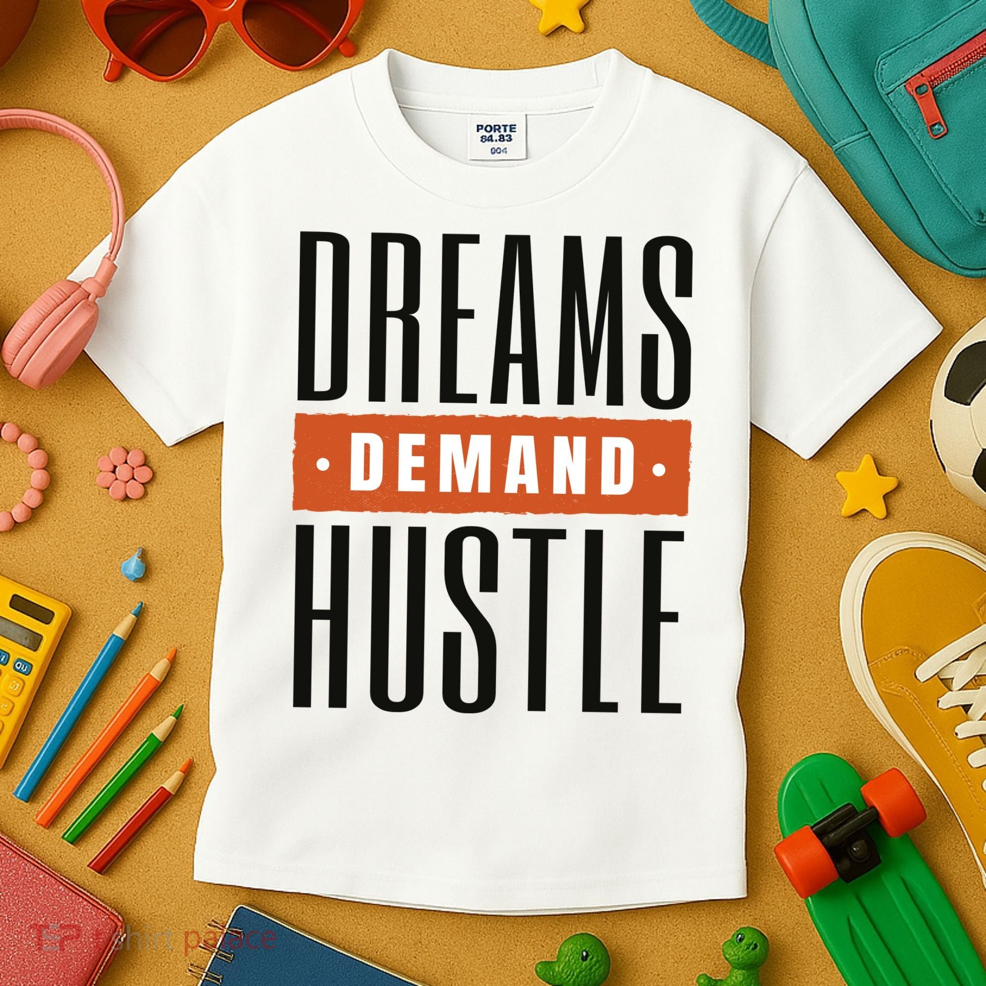Dreams Demand Hustle Motivational Quote Kids T-Shirt