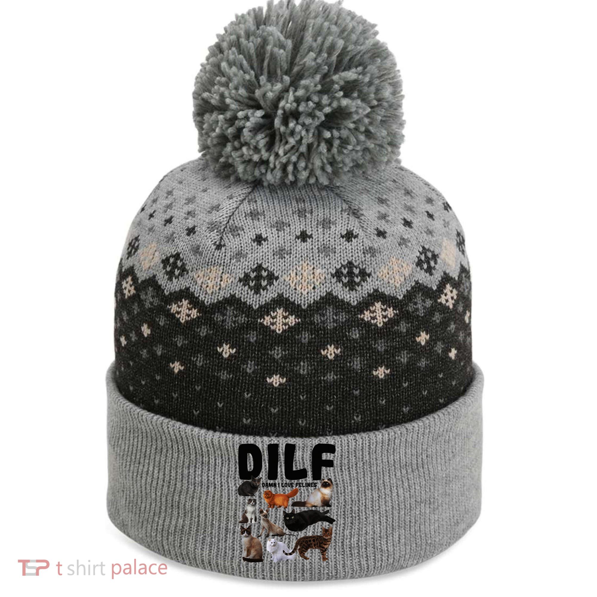 Dilf Damn I Love Felines Funny Cat Kitty Lover The Baniff Cuffed Pom Beanie