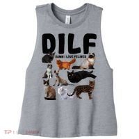 Dilf Damn I Love Felines Funny Cat Kitty Lover Women's Racerback Cropped Tank thumb 0