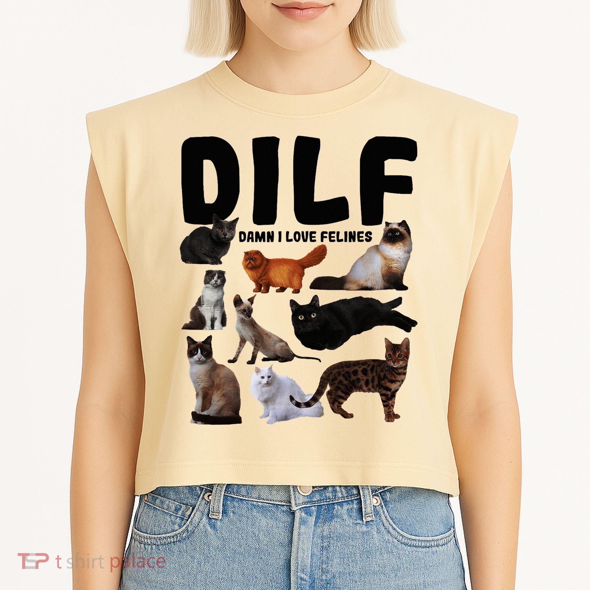 Dilf Damn I Love Felines Funny Cat Kitty Lover Garment-Dyed Women's Muscle Tee