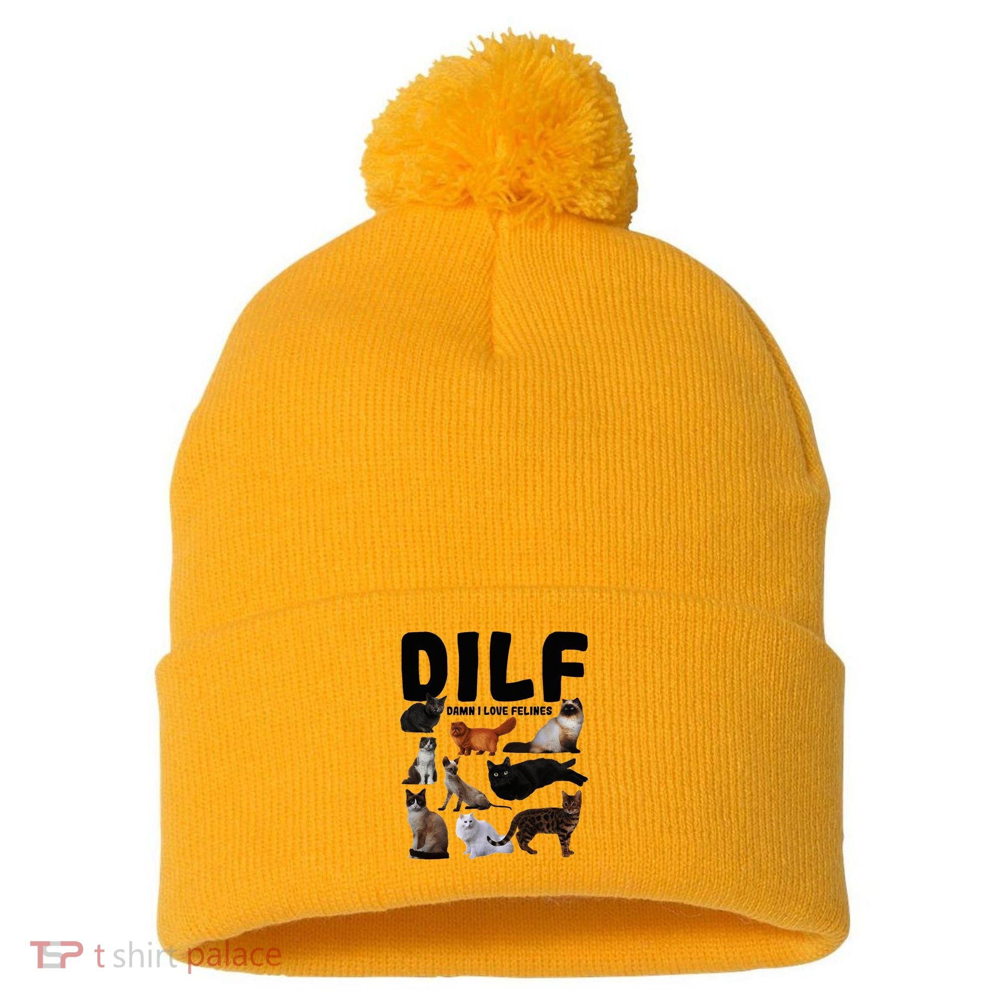 Dilf Damn I Love Felines Funny Cat Kitty Lover Pom Pom 12in Knit Beanie