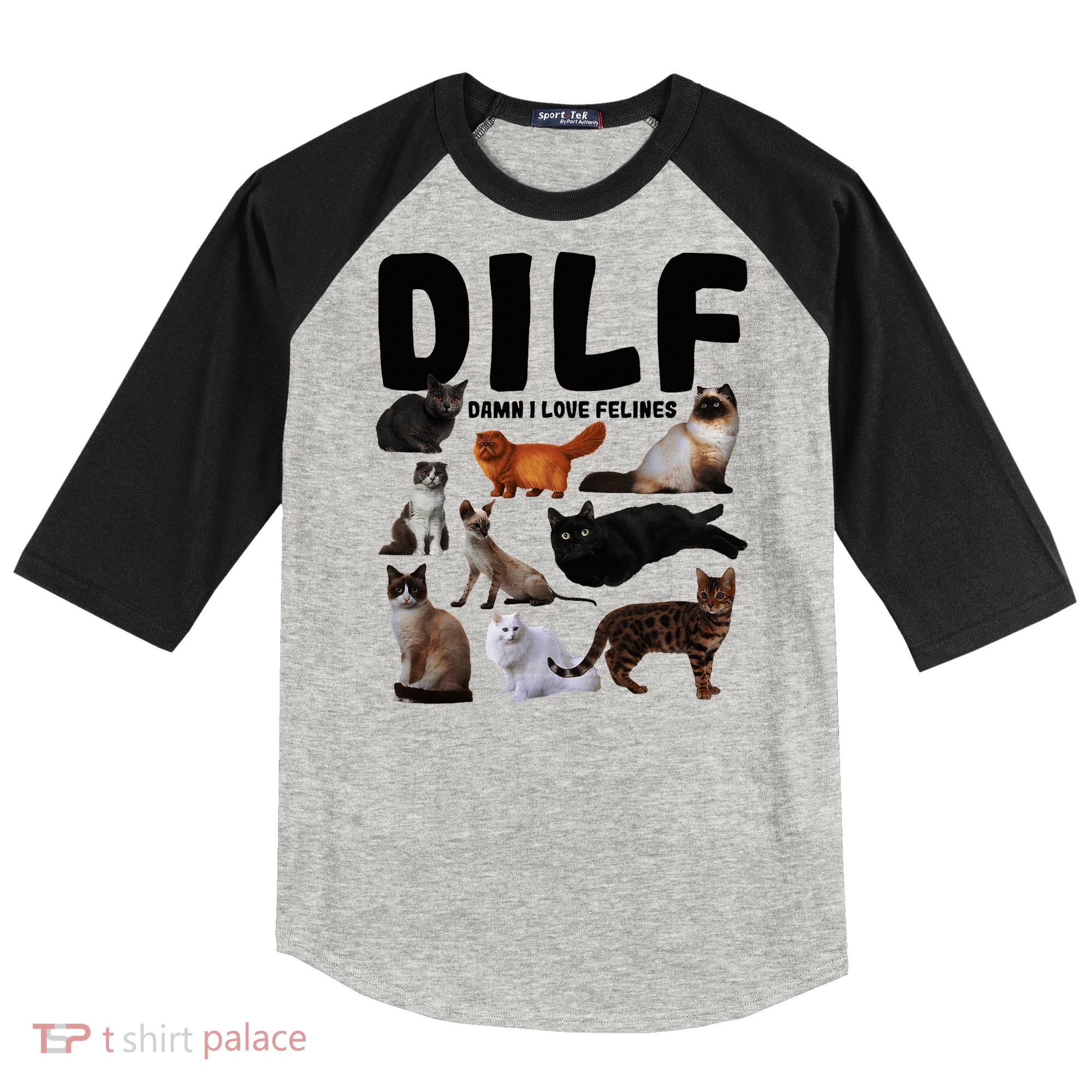 Dilf Damn I Love Felines Funny Cat Kitty Lover Raglan Baseball Sleeve Shirt