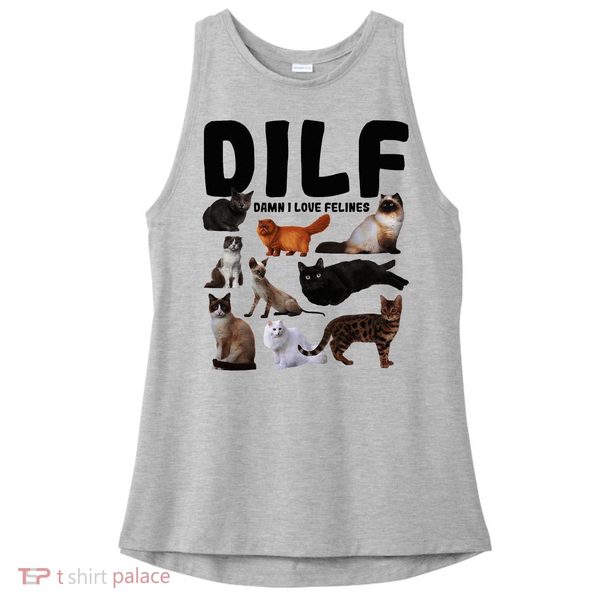 Dilf Damn I Love Felines Funny Cat Kitty Lover Ladies PosiCharge Tri-Blend Wicking Tank