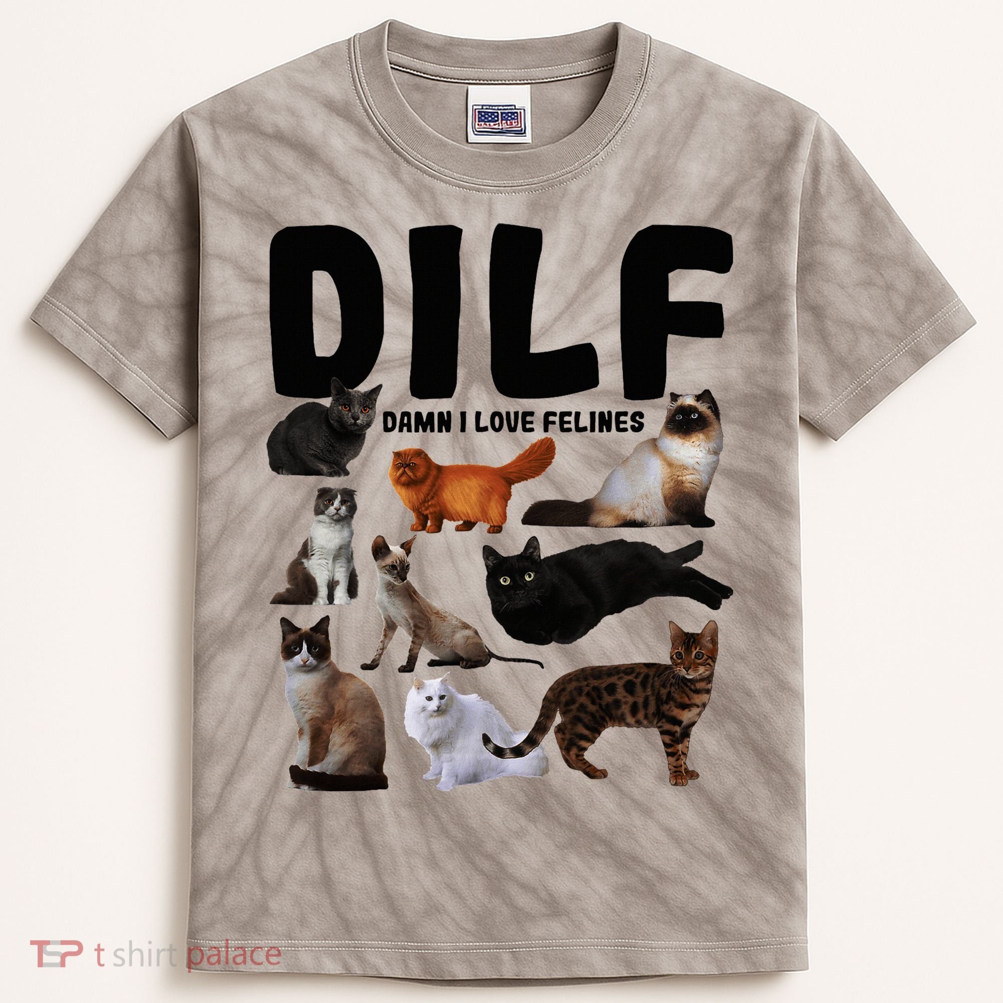 Dilf Damn I Love Felines Funny Cat Kitty Lover Kids Tie-Dye T-Shirt
