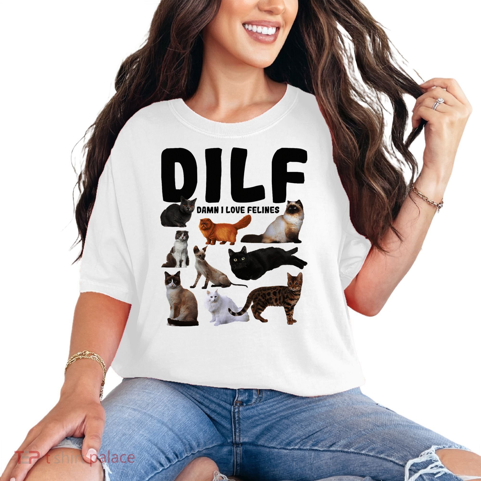 Dilf Damn I Love Felines Funny Cat Kitty Lover Comfort Colors T-Shirt