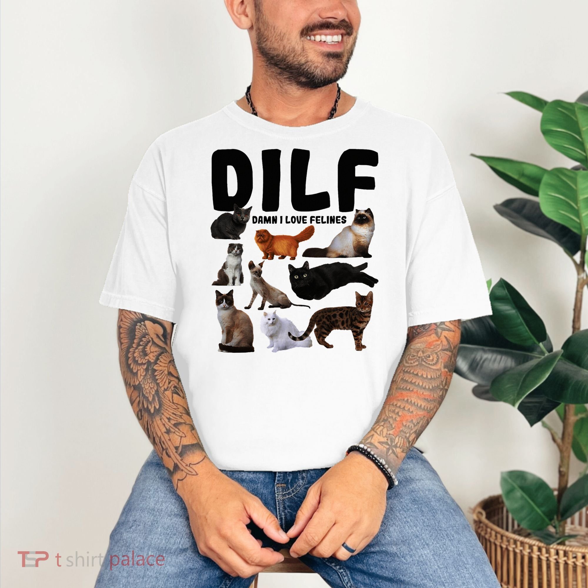 Dilf Damn I Love Felines Funny Cat Kitty Lover Comfort Colors T-Shirt