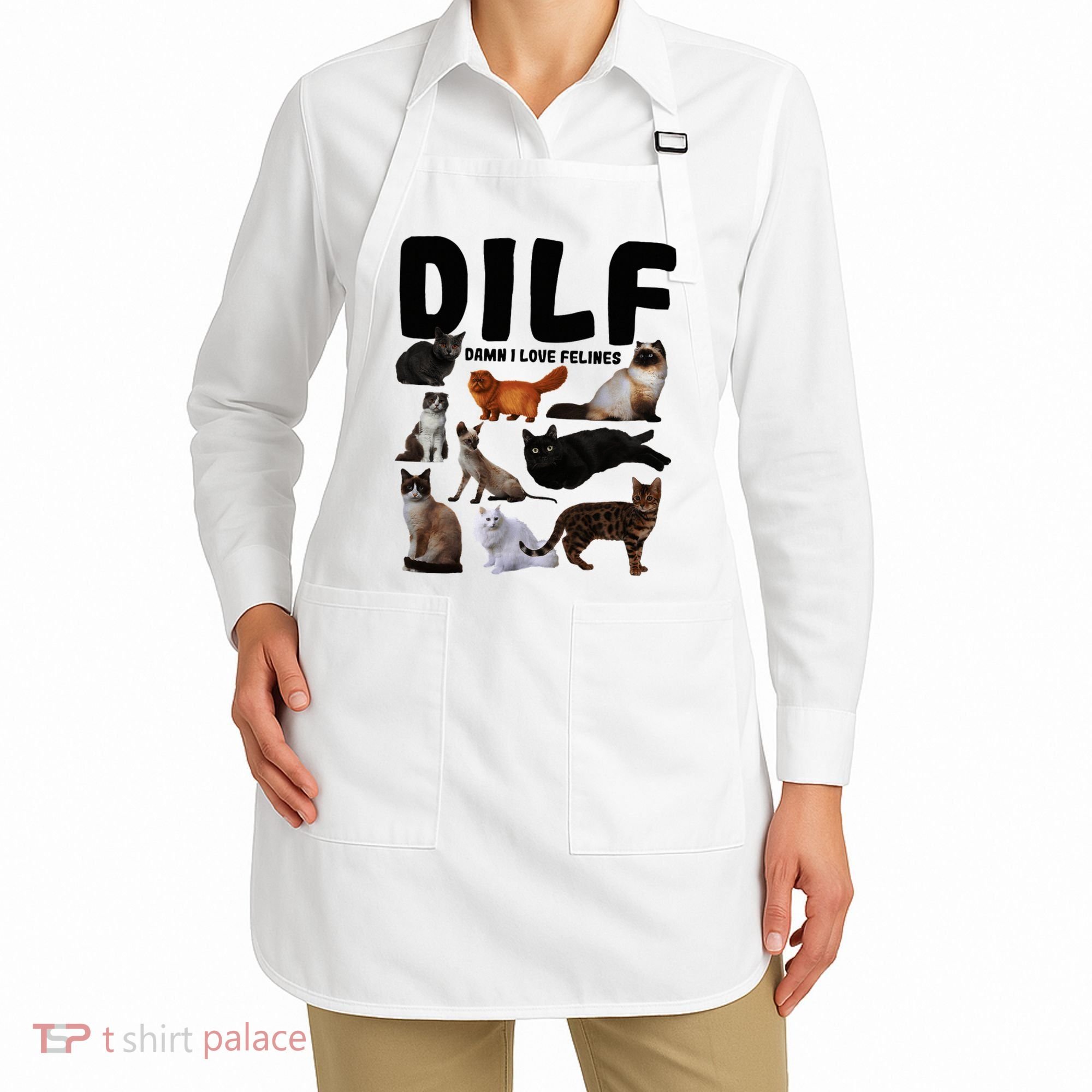 Dilf Damn I Love Felines Funny Cat Kitty Lover Apron
