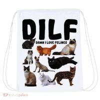 Dilf Damn I Love Felines Funny Cat Kitty Lover Drawstring Bag thumb 0