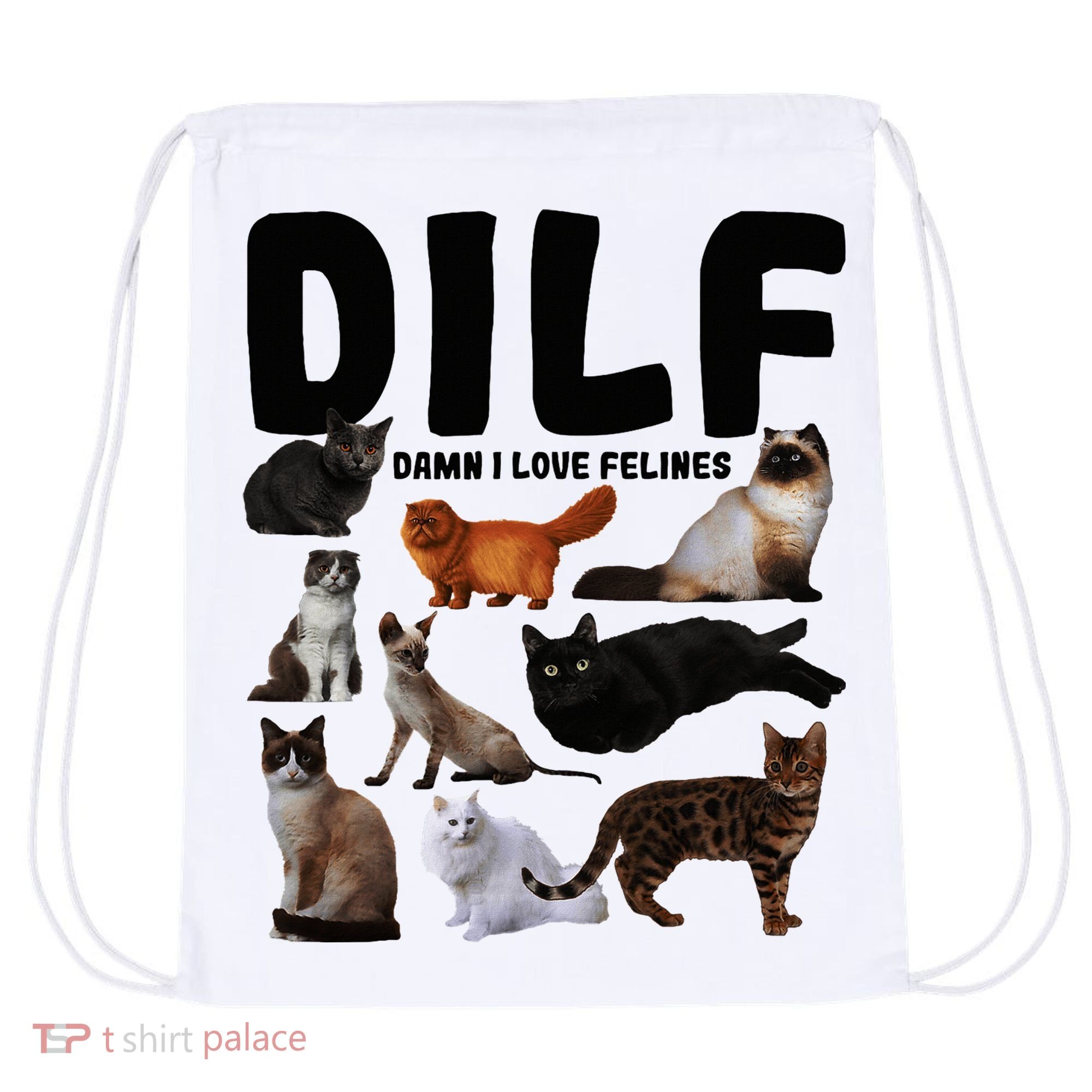 Dilf Damn I Love Felines Funny Cat Kitty Lover Drawstring Bag
