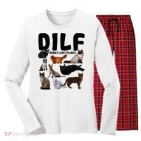 Dilf Damn I Love Felines Funny Cat Kitty Lover Women's Long Sleeve Flannel Pajama Set  thumb 0