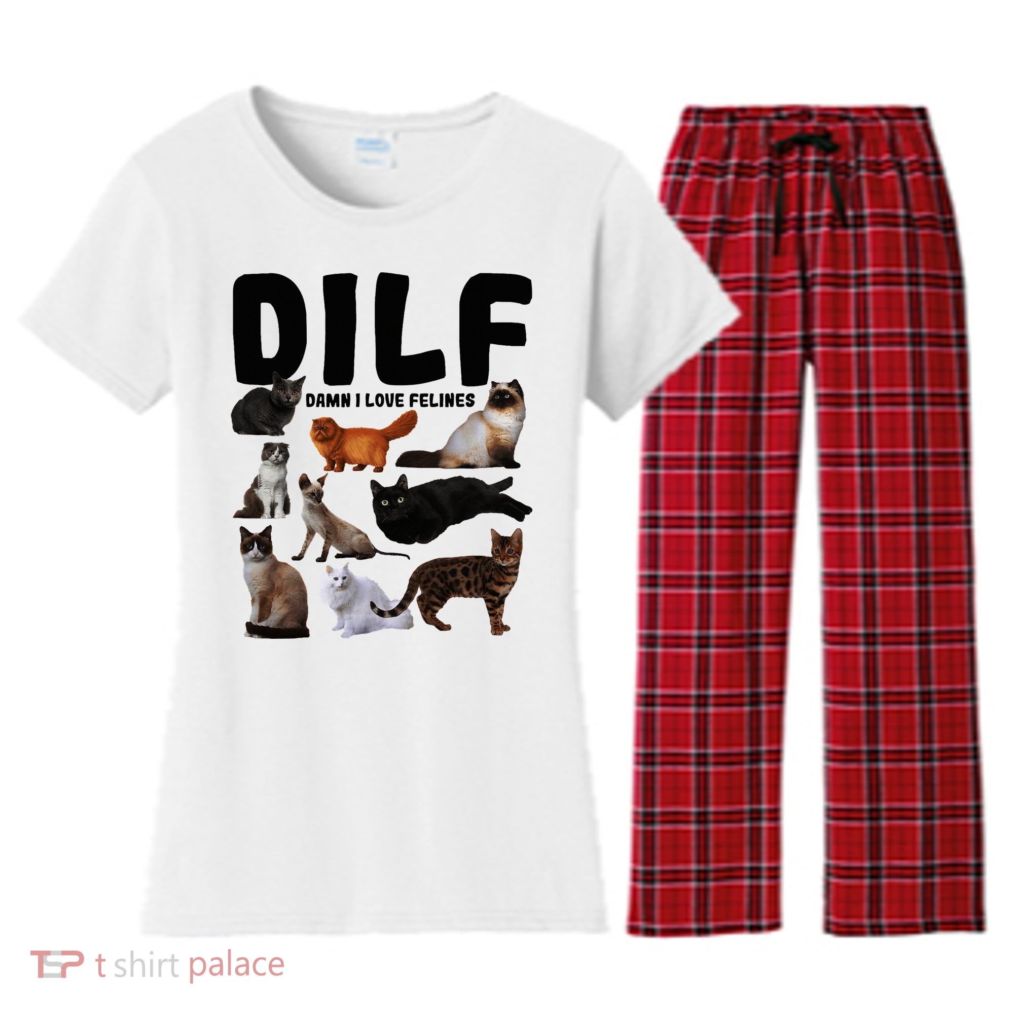 Dilf Damn I Love Felines Funny Cat Kitty Lover Women's Flannel Pajama Set