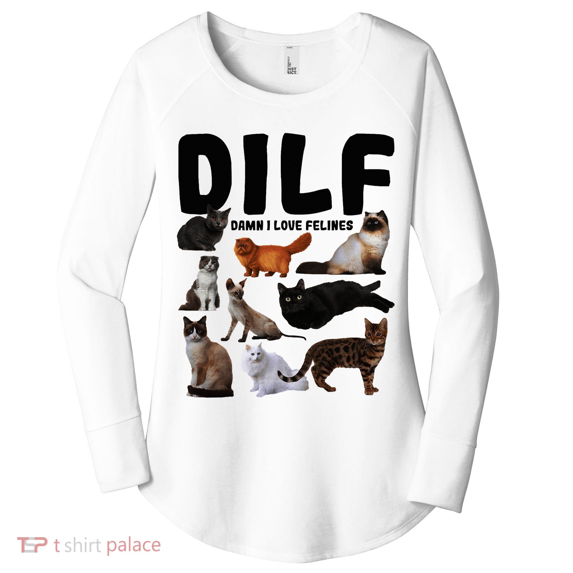 Dilf Damn I Love Felines Funny Cat Kitty Lover Women's Perfect Tri Tunic Long Sleeve Shirt