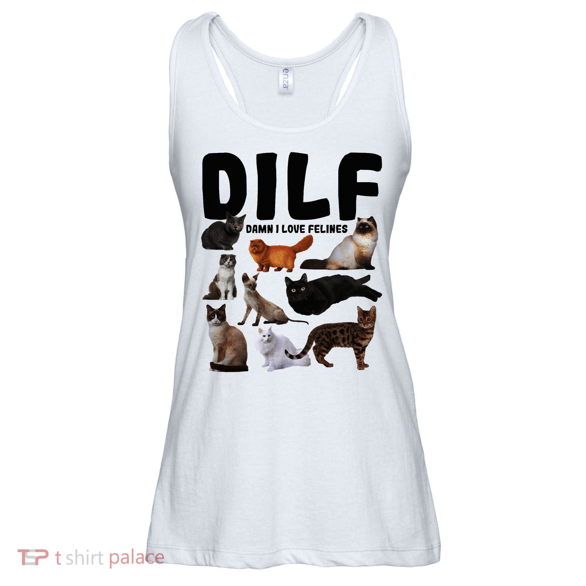 Dilf Damn I Love Felines Funny Cat Kitty Lover Ladies Essential Flowy Tank