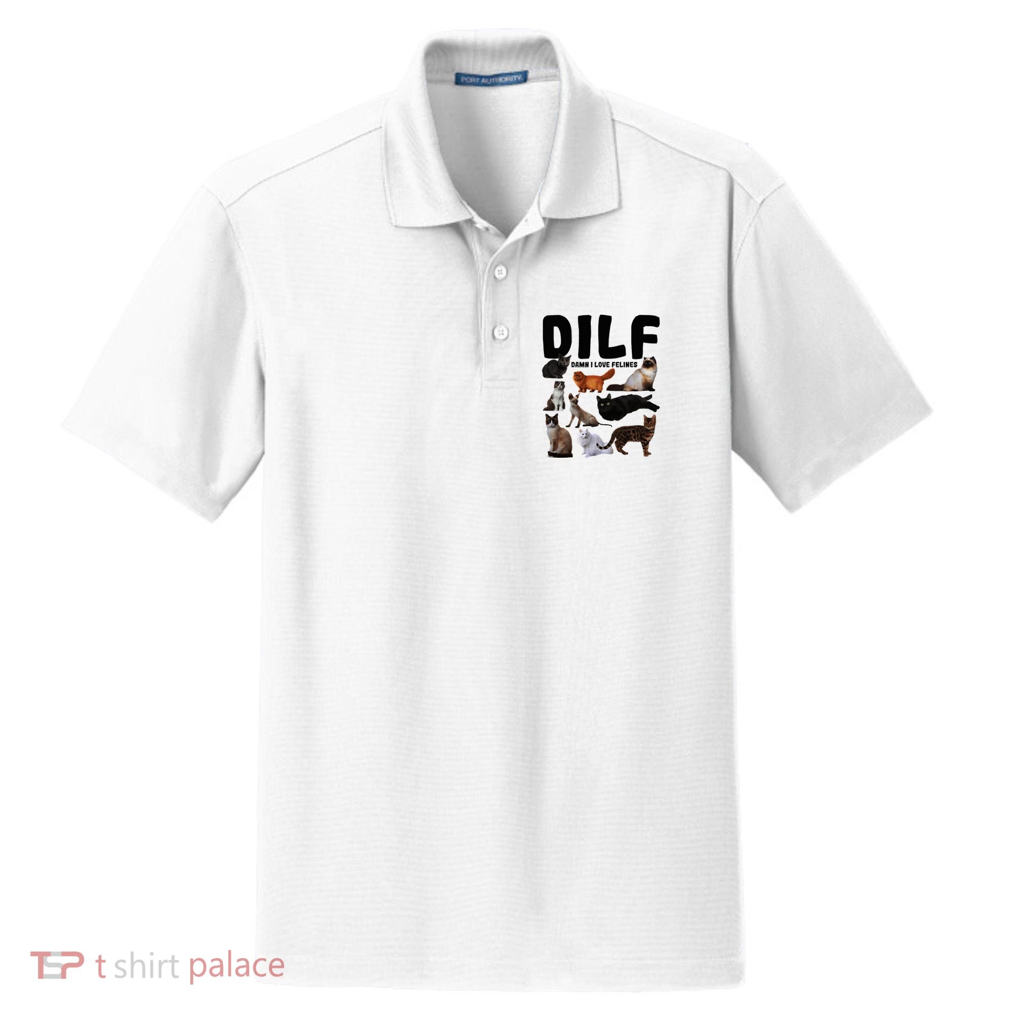Dilf Damn I Love Felines Funny Cat Kitty Lover Dry Zone Grid Polo