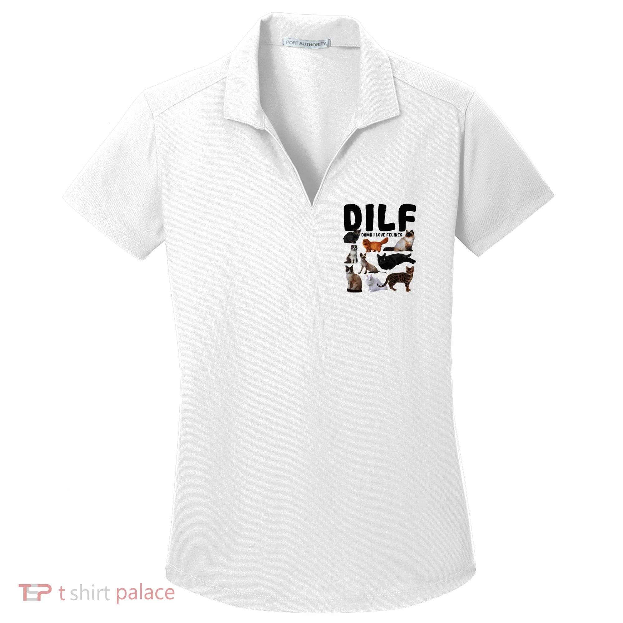 Dilf Damn I Love Felines Funny Cat Kitty Lover Women's Dry Zone Grid Polo