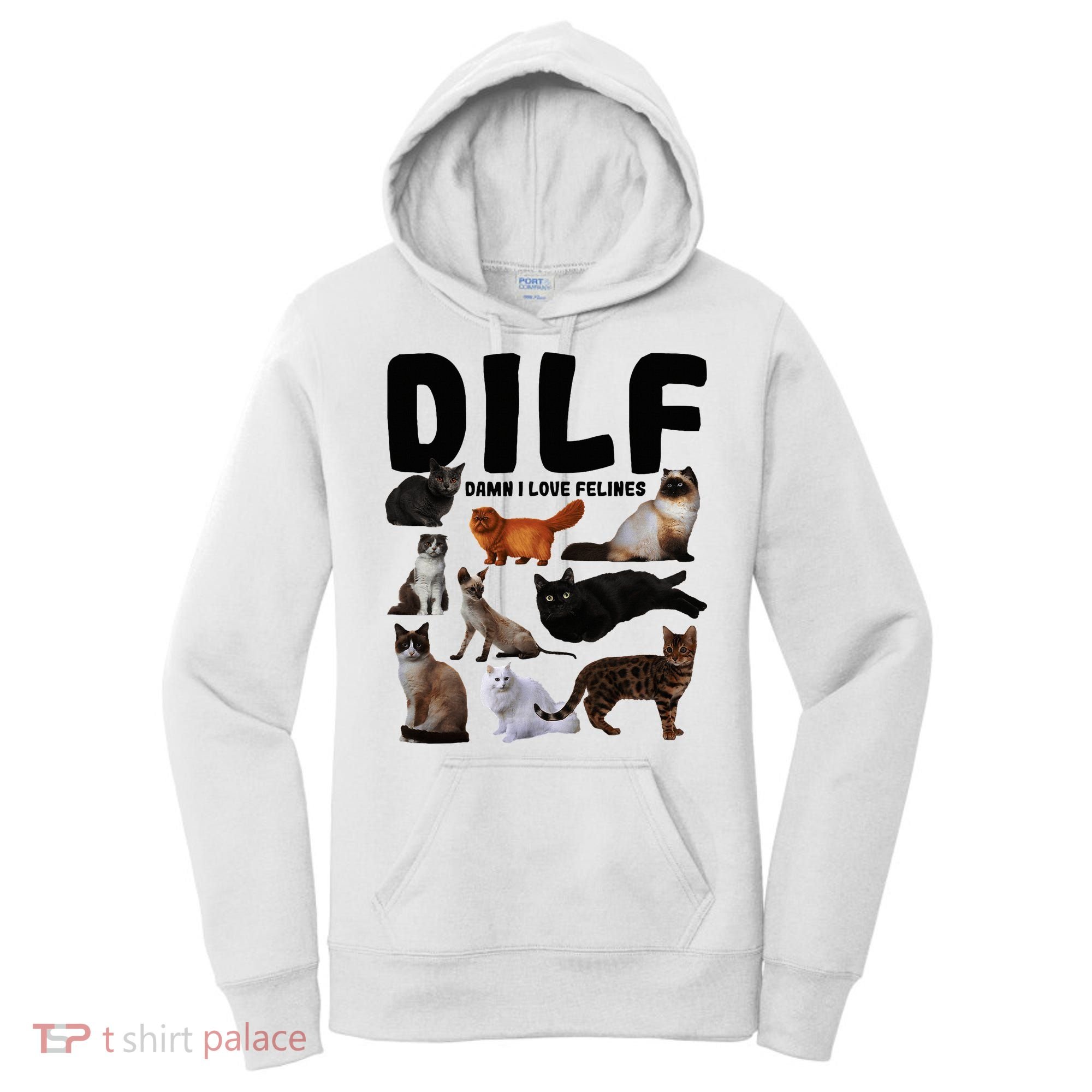 Dilf Damn I Love Felines Funny Cat Kitty Lover Women's Hoodie