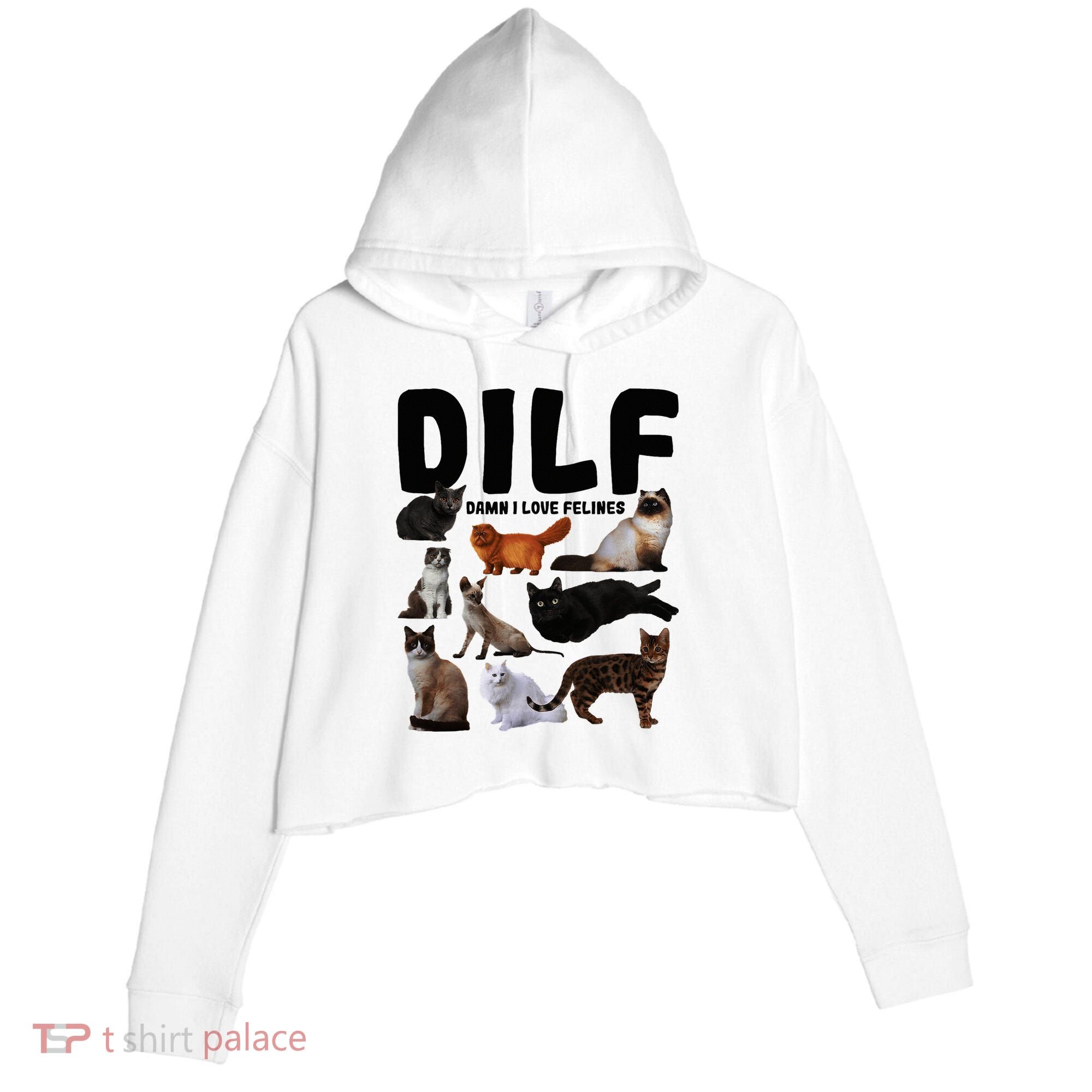 Dilf Damn I Love Felines Funny Cat Kitty Lover Crop Fleece Hoodie