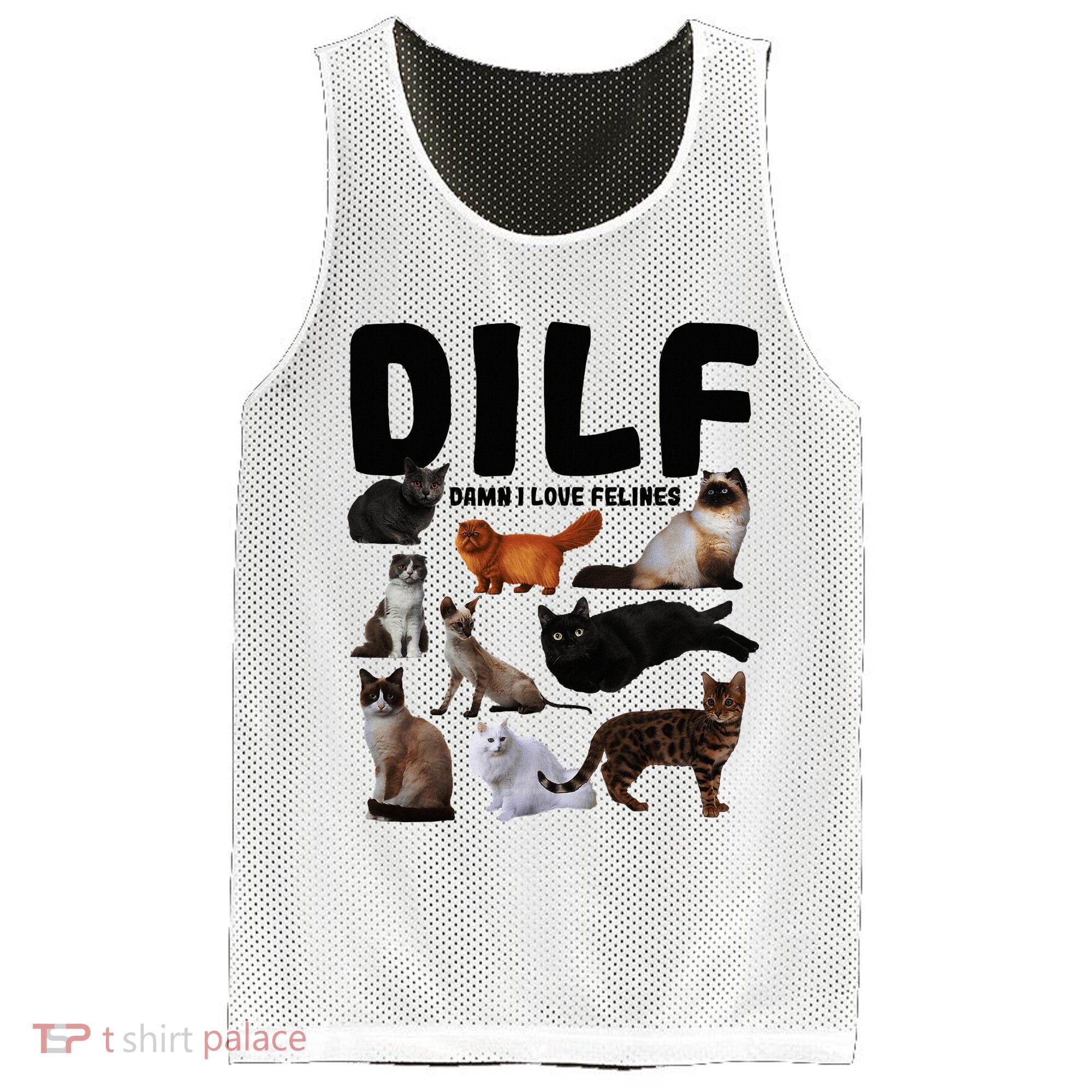 Dilf Damn I Love Felines Funny Cat Kitty Lover Mesh Reversible Basketball Jersey Tank