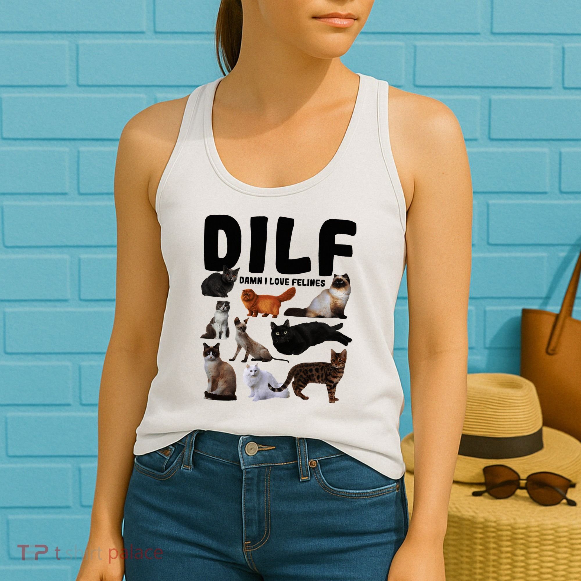 Dilf Damn I Love Felines Funny Cat Kitty Lover Women's Tank Top