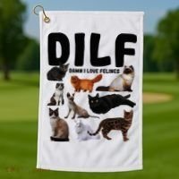 Dilf Damn I Love Felines Funny Cat Kitty Lover Golf Towel thumb 1