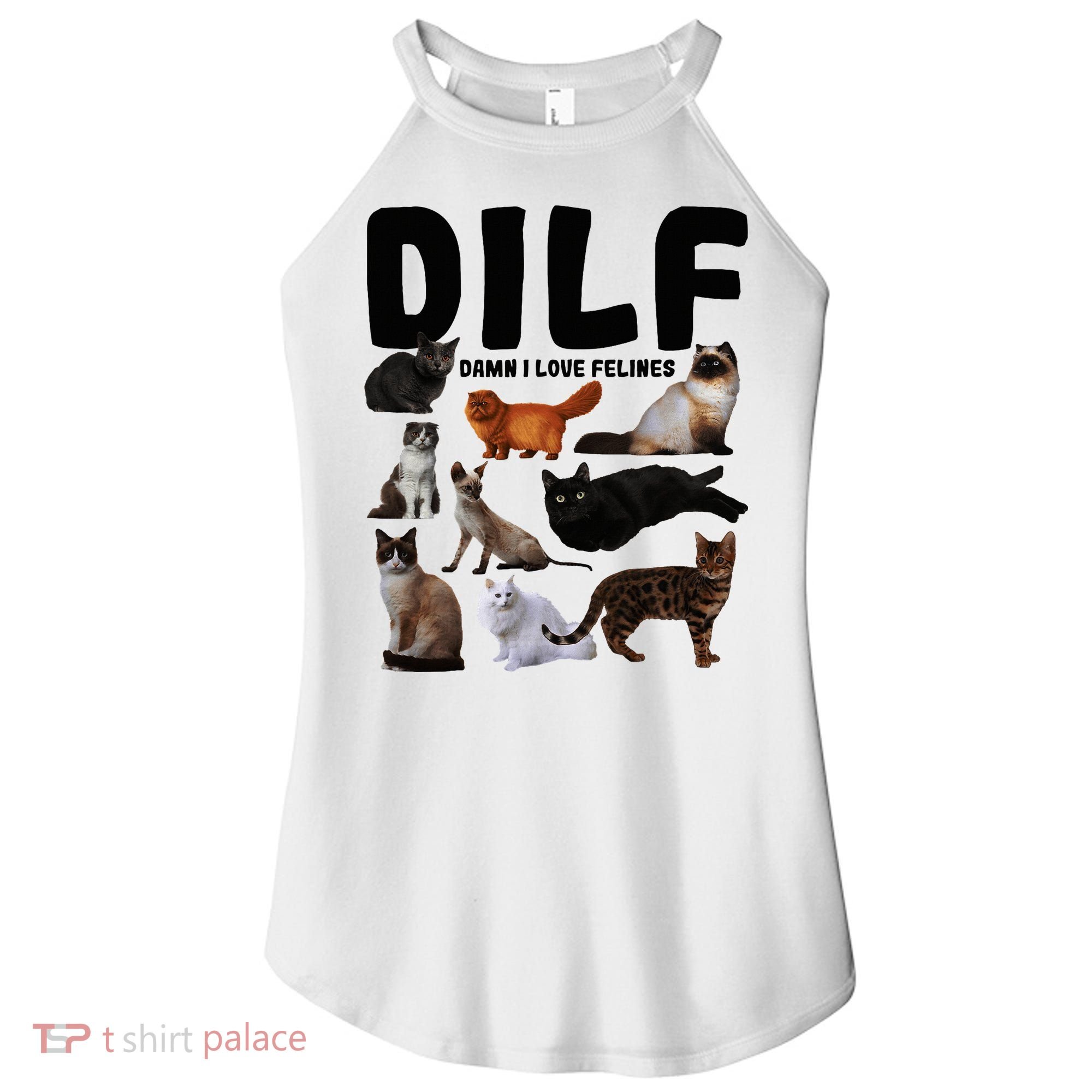 Dilf Damn I Love Felines Funny Cat Kitty Lover Women's Perfect Tri Rocker Tank