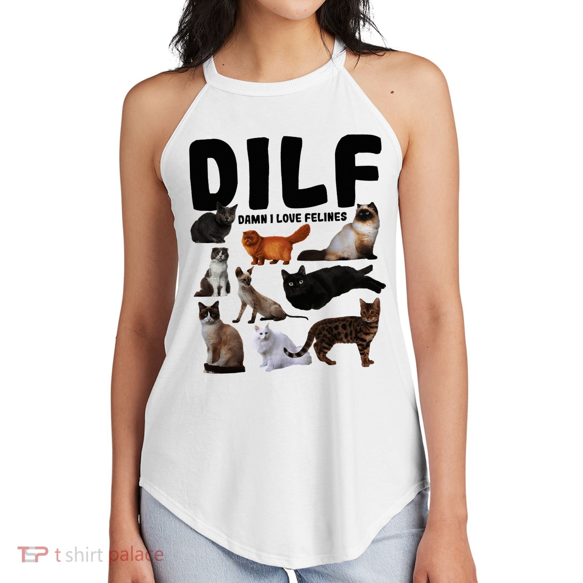 Dilf Damn I Love Felines Funny Cat Kitty Lover Women's Perfect Tri Rocker Tank