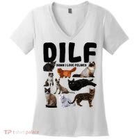 Dilf Damn I Love Felines Funny Cat Kitty Lover Women's V-Neck T-Shirt thumb 0