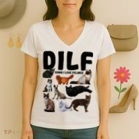 Dilf Damn I Love Felines Funny Cat Kitty Lover Women's V-Neck T-Shirt thumb 3