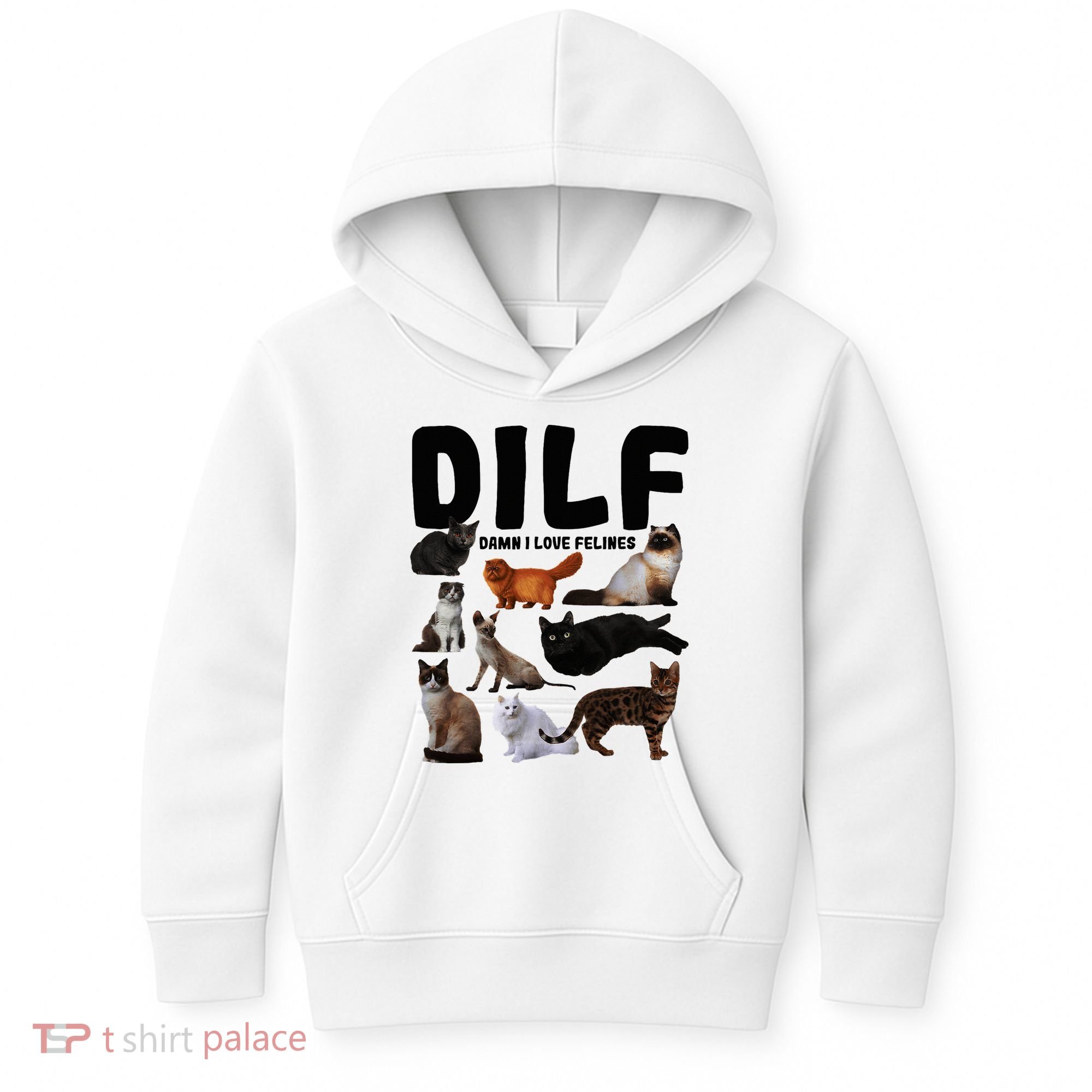 Dilf Damn I Love Felines Funny Cat Kitty Lover Kids Hoodie