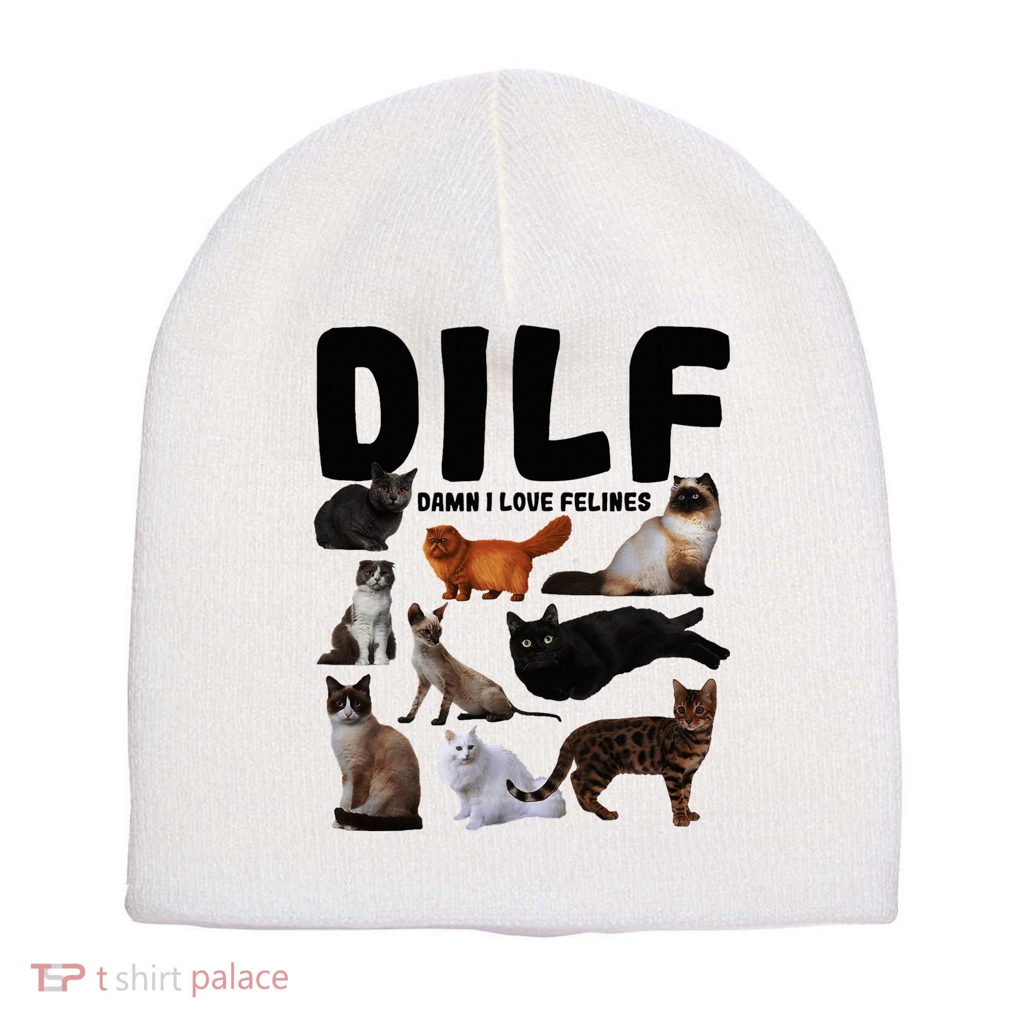Dilf Damn I Love Felines Funny Cat Kitty Lover Short Acrylic Beanie