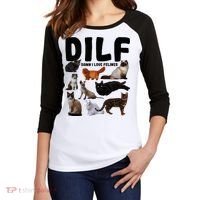 Dilf Damn I Love Felines Funny Cat Kitty Lover Women's Tri-Blend 3/4-Sleeve Raglan Shirt thumb 2