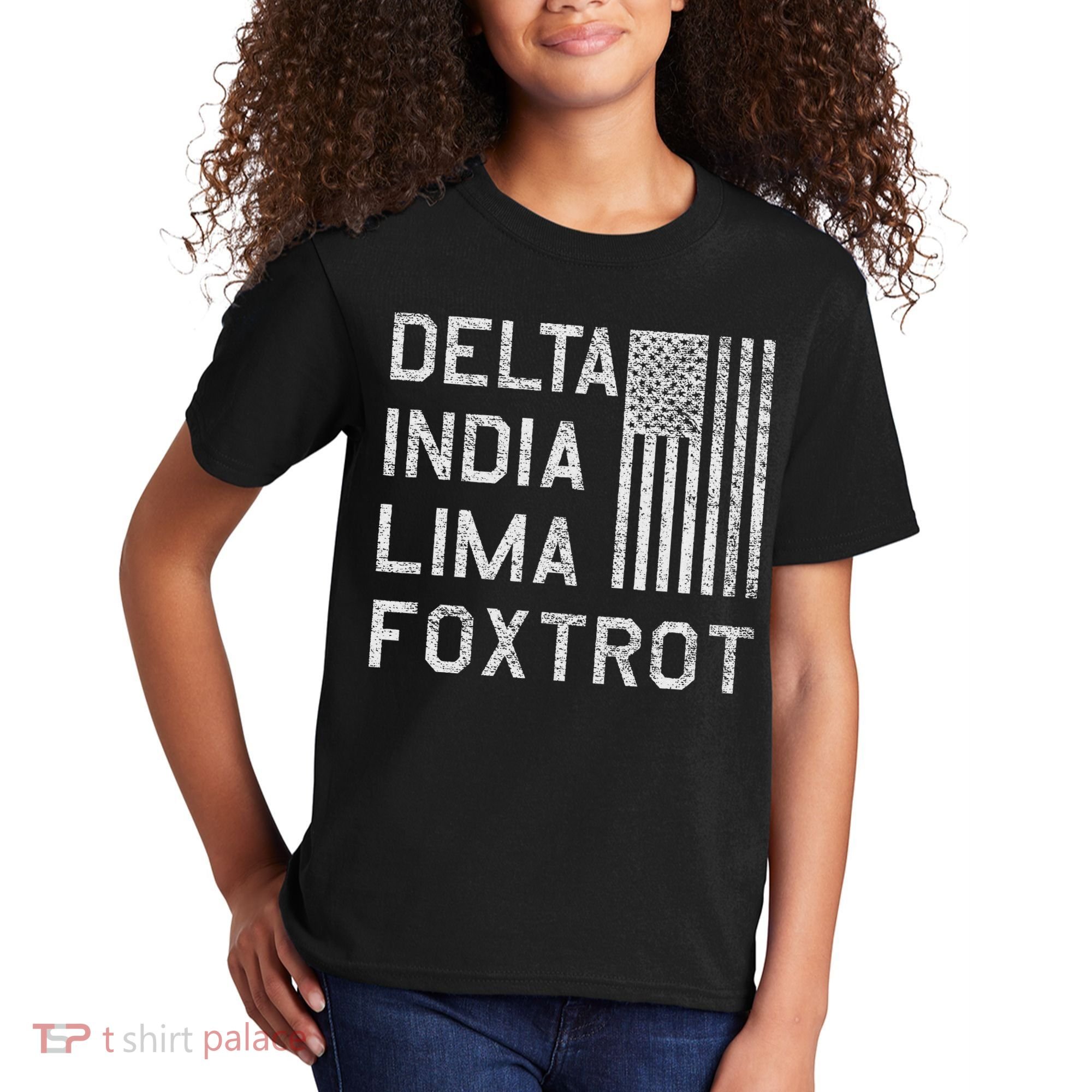 Dilf Dela India Lima Foxro Us Flag American Pario Kids T-Shirt
