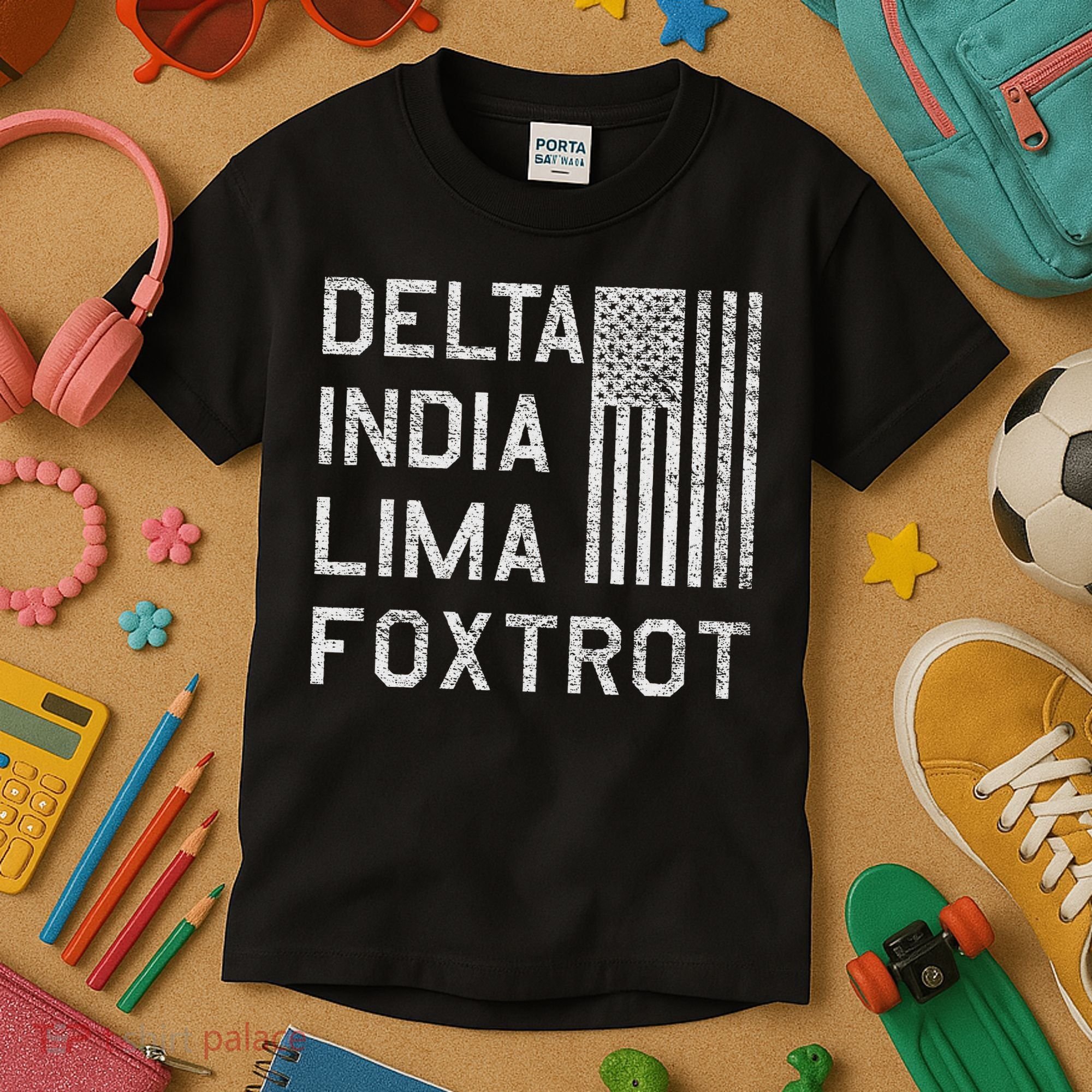 Dilf Dela India Lima Foxro Us Flag American Pario Kids T-Shirt