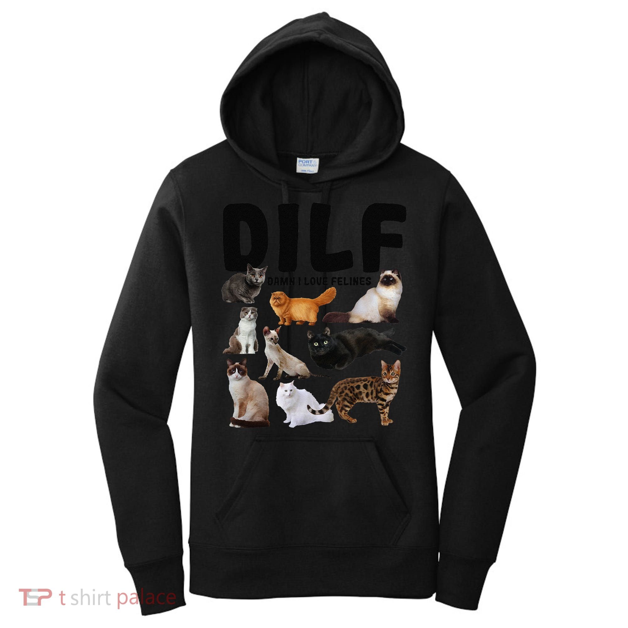 DILF Damn I Love Felines Funny Cat Kitty Lover Women's Hoodie