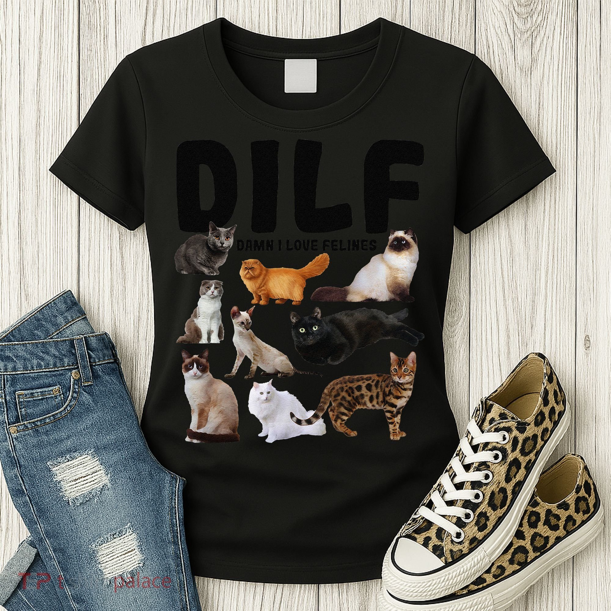 DILF Damn I Love Felines Funny Cat Kitty Lover Women's T-Shirt