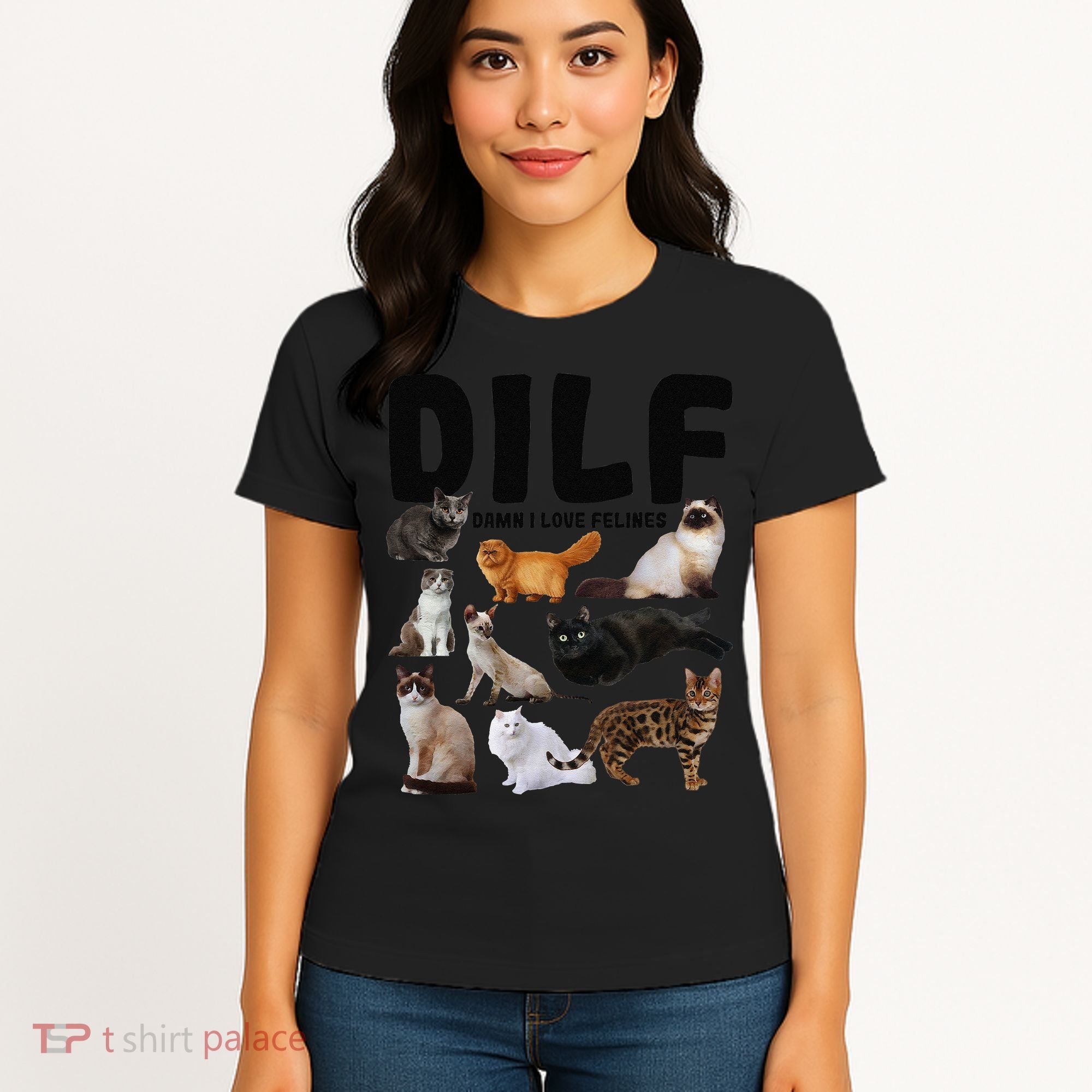 DILF Damn I Love Felines Funny Cat Kitty Lover Women's T-Shirt