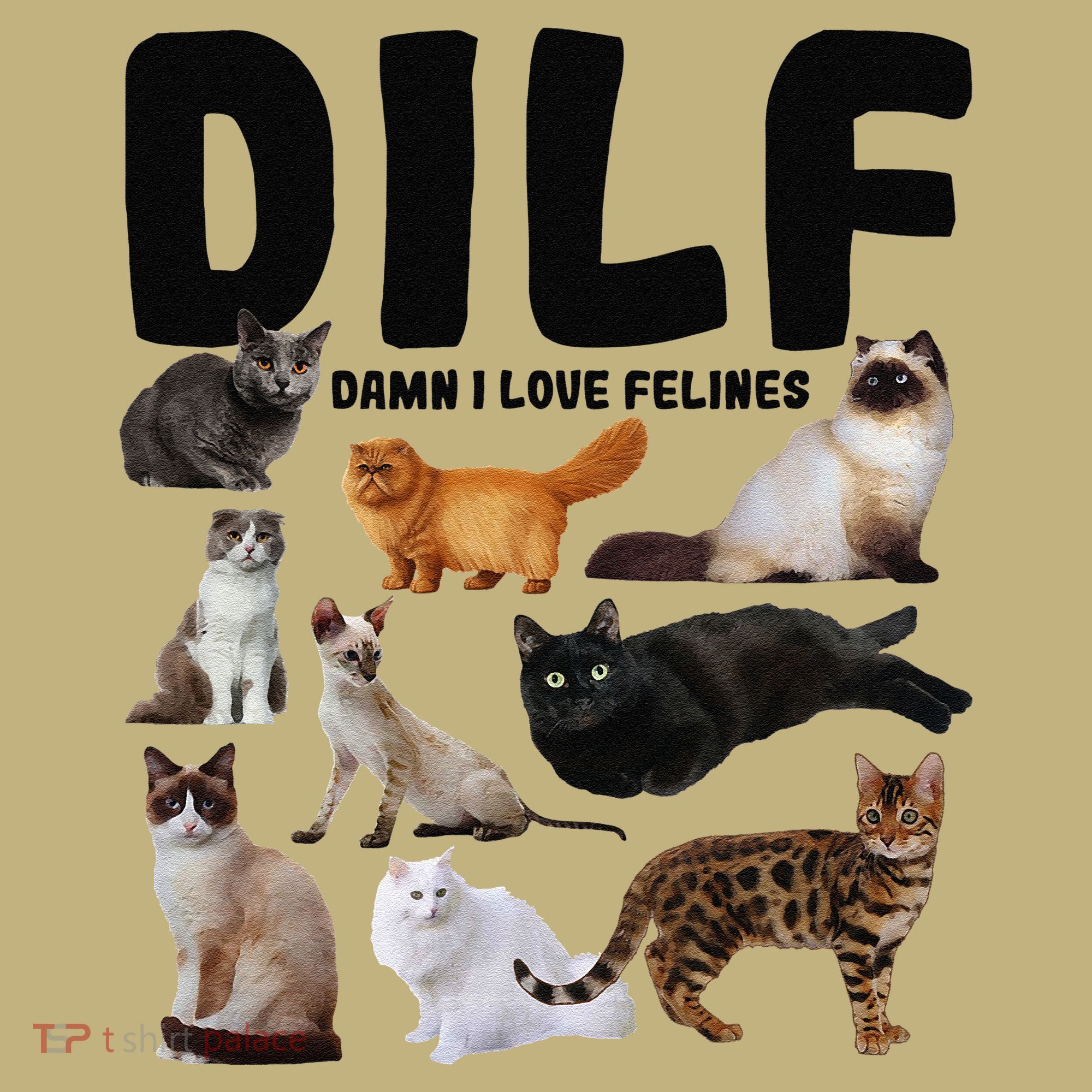 DILF Damn I Love Felines Funny Cat Kitty Lover T-Shirt
