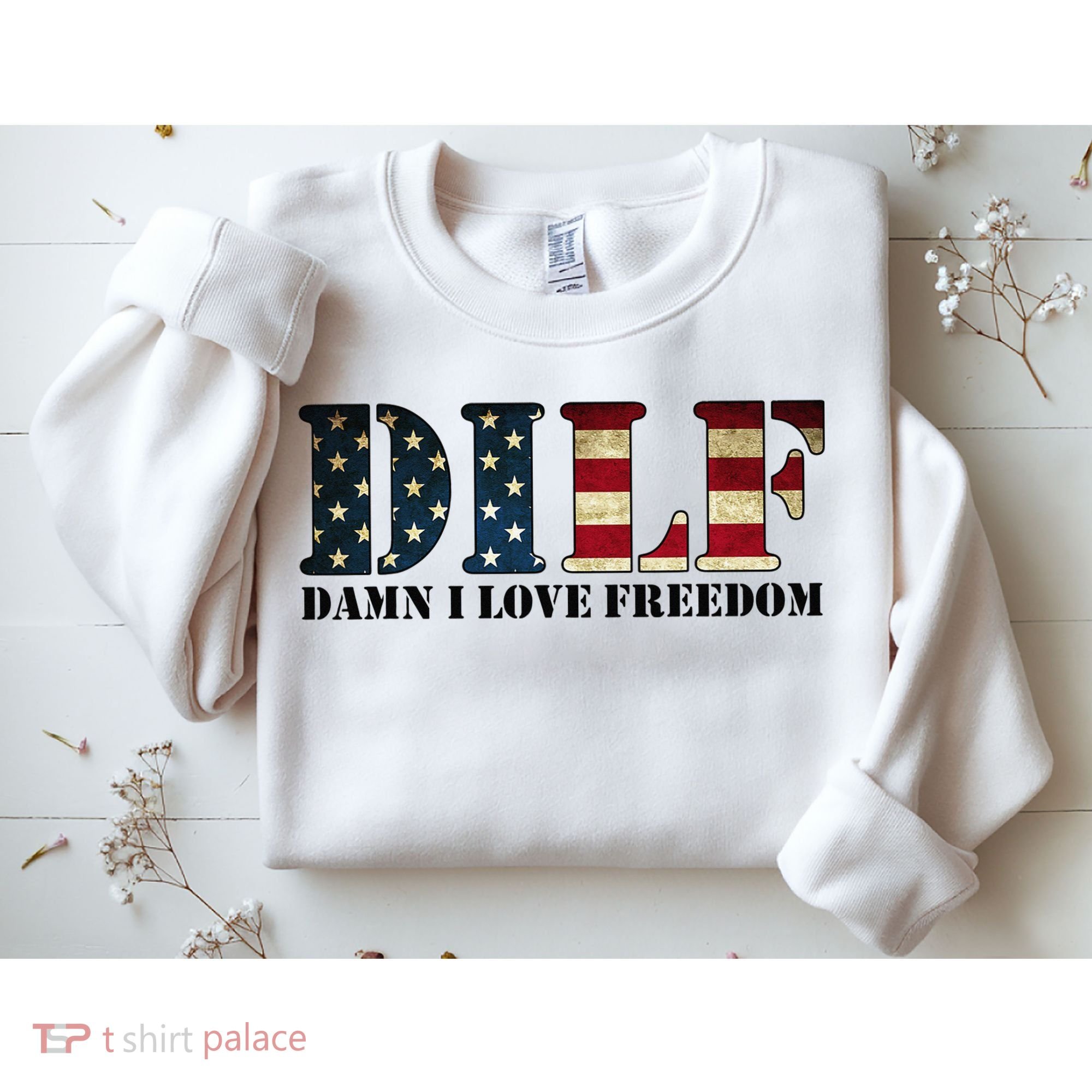 DILF Damn I Love Freedom Funny Patriotic USA Flag Sweatshirt