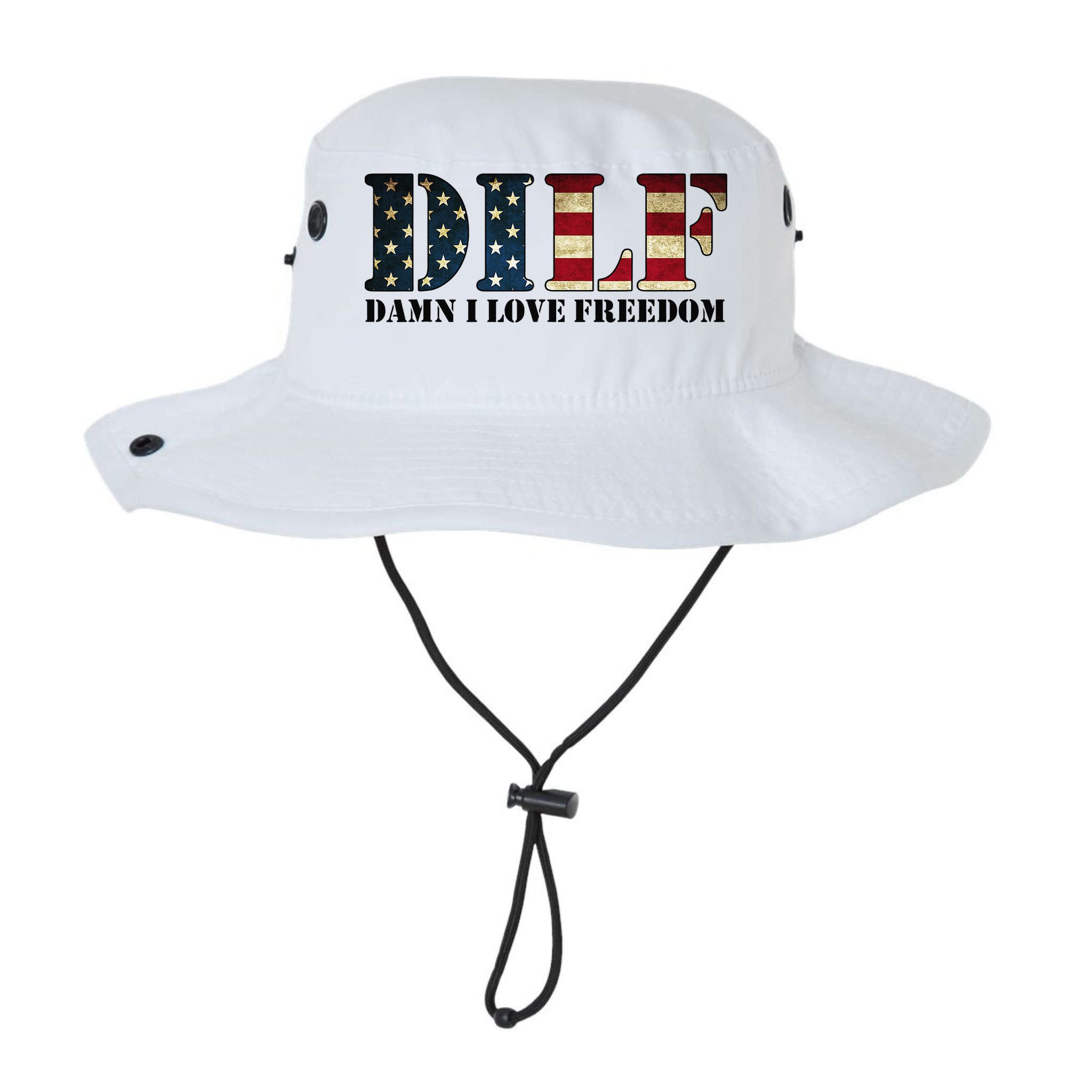 DILF Damn I Love Freedom Funny Patriotic USA Flag Bucket Hat