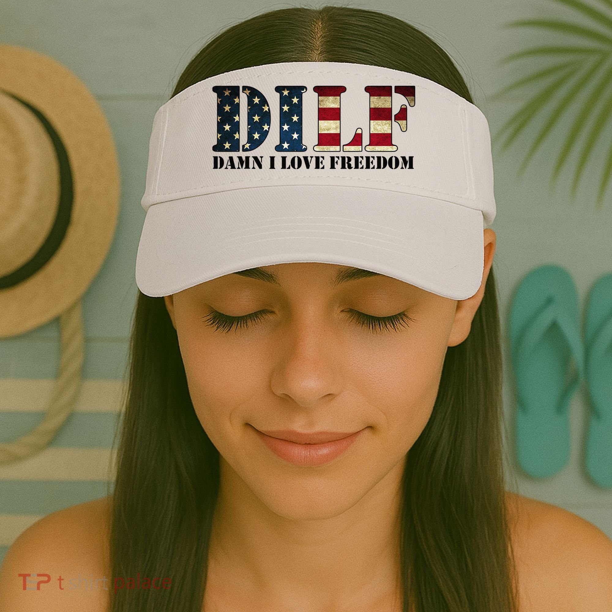 DILF Damn I Love Freedom Funny Patriotic USA Flag Visor