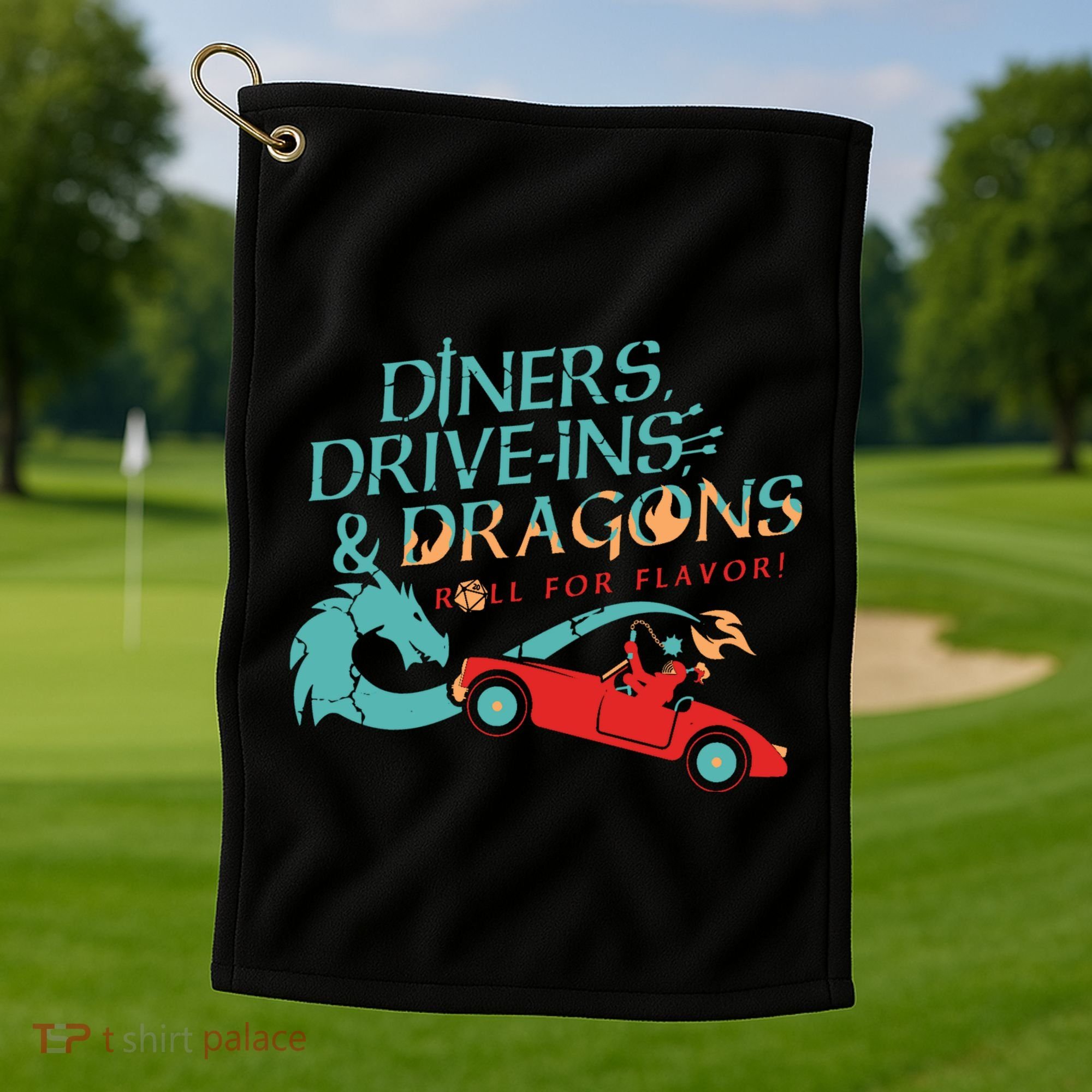 Diners Drive Ins And Dragons Roll For Flavor Golf Towel