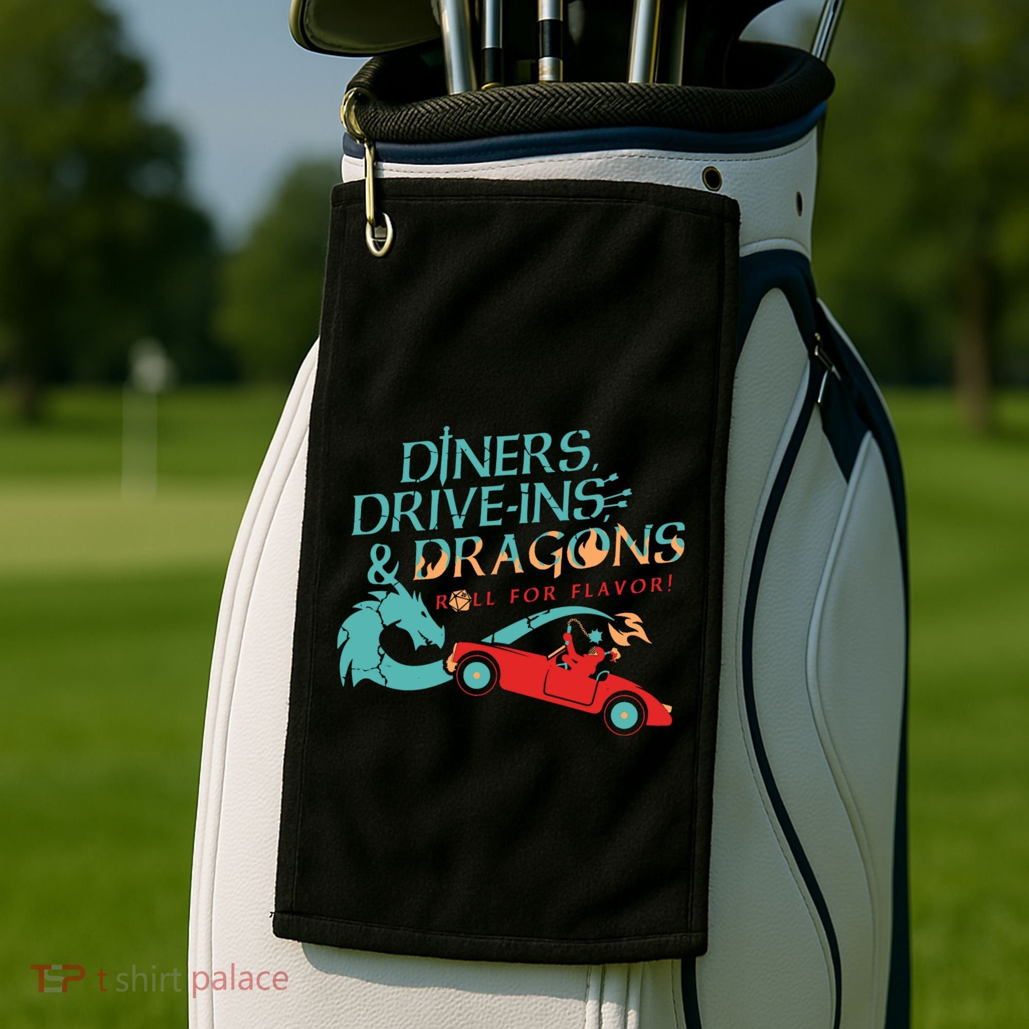 Diners Drive Ins And Dragons Roll For Flavor Golf Towel