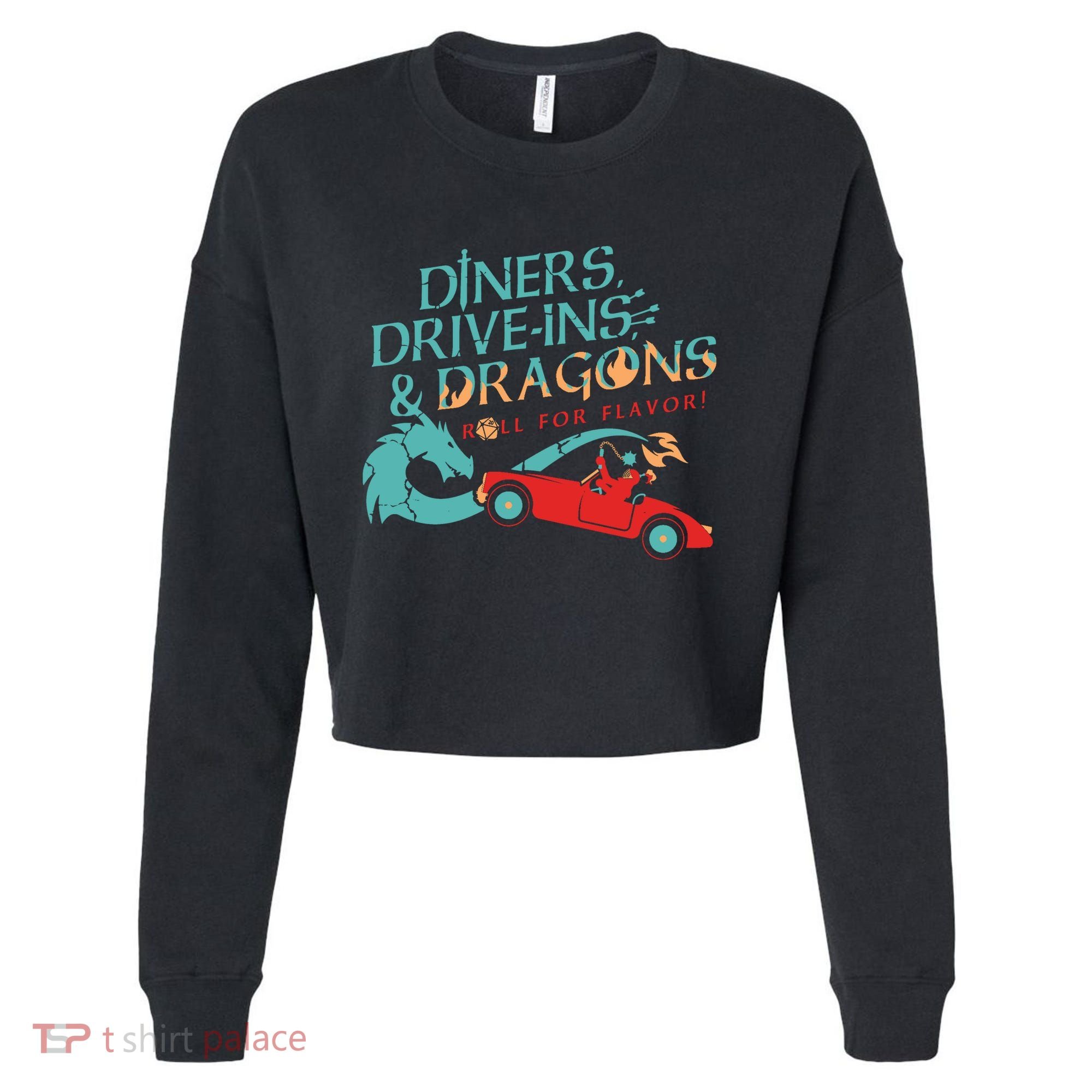 Diners Drive Ins And Dragons Roll For Flavor Cropped Pullover Crew