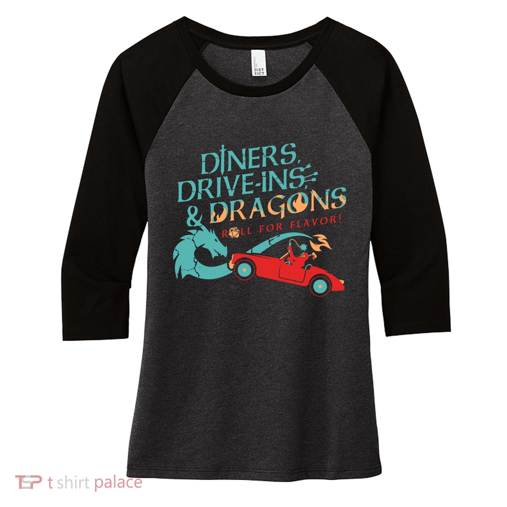 Diners Drive Ins And Dragons Roll For Flavor Women's Tri-Blend 3/4-Sleeve Raglan Shirt