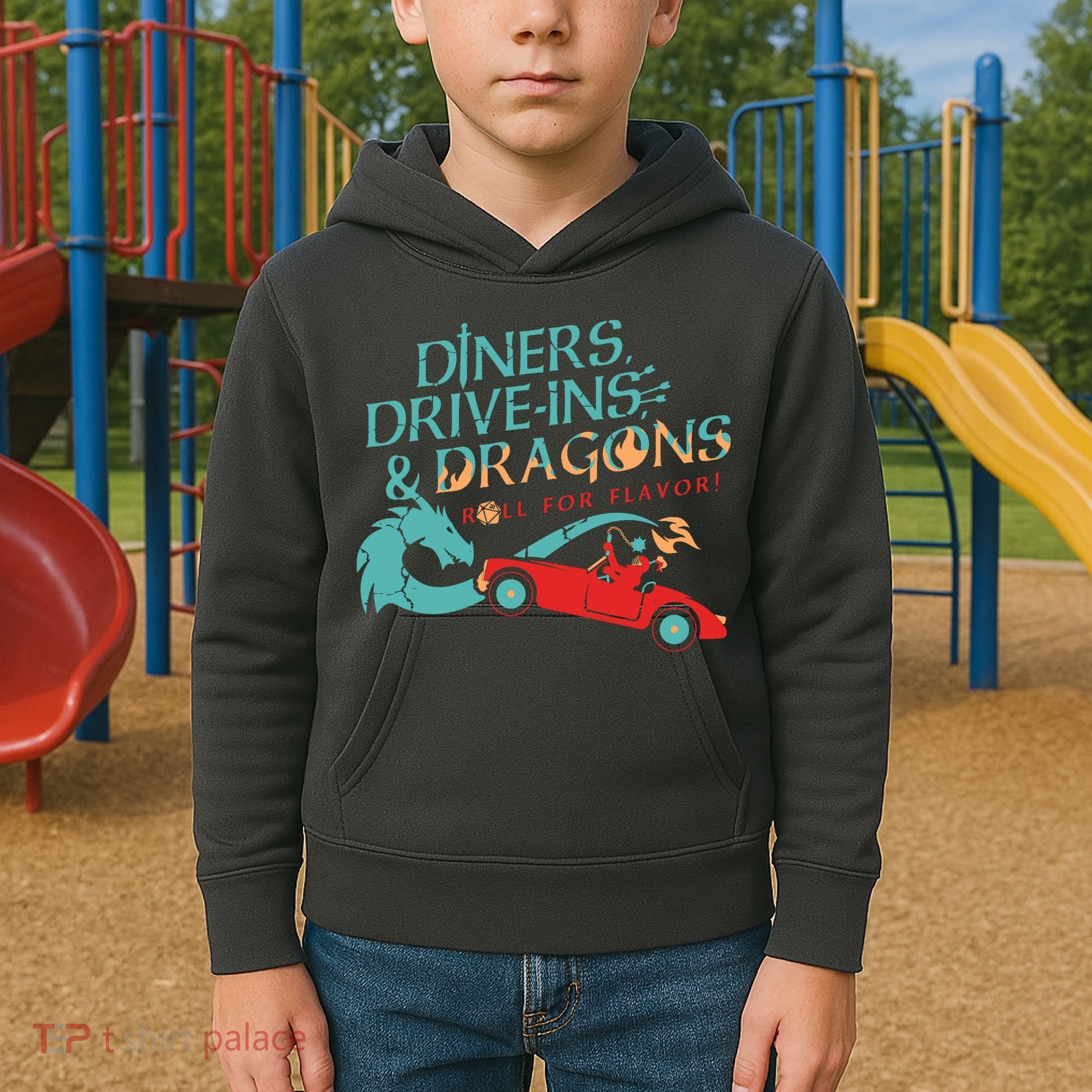 Diners Drive Ins And Dragons Roll For Flavor Kids Hoodie